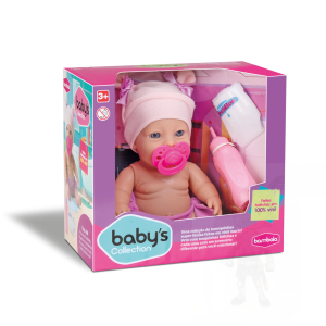 BONECA BEBÊ FAZ XIXI COM CHUPETA MAMADEIRA E FRALDINHA BABYS